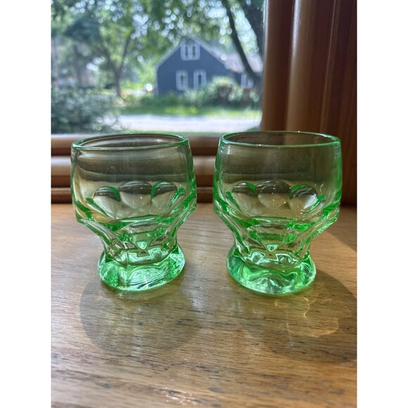 Vintage Uranium Vaseline Depression Bar Coctail Glass Cambridge Georgian Tumbler - Picture 2 of 5